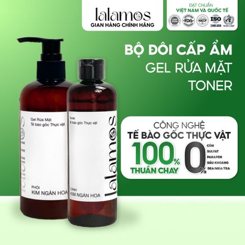 Combo Cấp Ẩm Lalamos - Sữa Rửa Mặt Phôi Kim Ngân Hoa 280ml & Toner Cánh Kim Ngân Hoa 250ml, Dưỡng Ẩm, Se Khít Lỗ Chân Lông