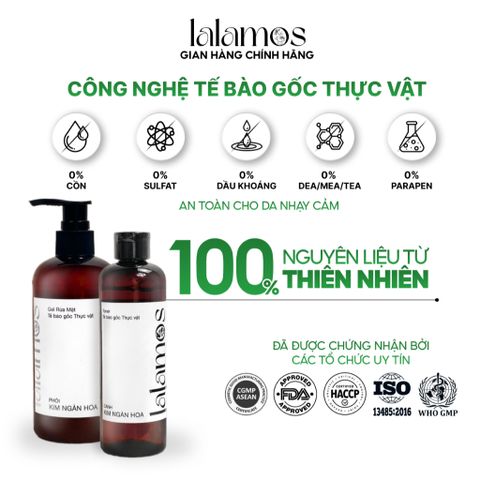Combo Cấp Ẩm Lalamos - Sữa Rửa Mặt Phôi Kim Ngân Hoa 280ml & Toner Cánh Kim Ngân Hoa 250ml, Dưỡng Ẩm, Se Khít Lỗ Chân Lông