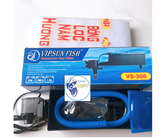 Bộ máy bơm + hộp lọc nước VIPSUN VS-388 - Thiết bị lọc nước cho hồ cá cảnh, sục oxy và giữ nước sạch, dễ dàng lắp đặt