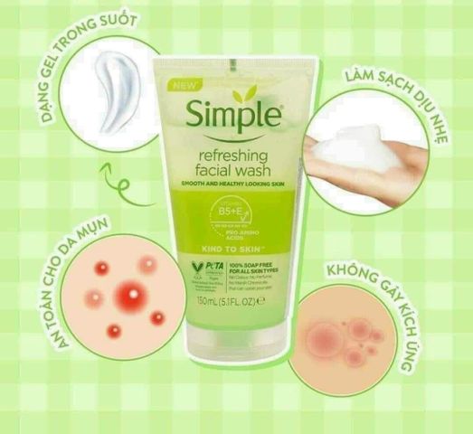 Sữa Rữa Mặt Simple Kind To Skin Refreshing Facial 150ml - Tẩy Trang Hiệu Quả, Phù Hợp Cho Mọi Loại Da