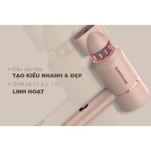 Máy sấy tóc SUNHOUSE SHD2313 - Màu Hồng Be, Công Suất 1000W, Gập Gọn, 2 Tốc Độ và 3 Mức Nhiệt - Sản Phẩm Thiết Yếu Cho Tóc Bạn