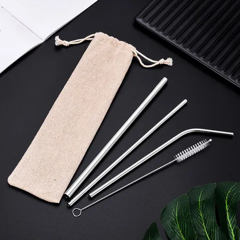Bộ ống hút inox 304 4 món kèm túi đựng - Cho bình giữ nhiệt, thân thiện môi trường, tiện lợi và dễ vệ sinh