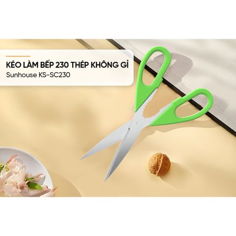 Kéo Làm Bếp 230 Thép Không Gỉ SUNHOUSE KS-SC230 - Chất Lượng Cao, Thiết Kế Tiện Dụng, Màu Xanh Lá, Dụng Cụ Nhà Bếp Hữu Ích