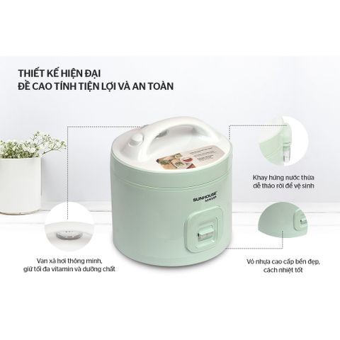 Nồi Cơm Điện SUNHOUSE MAMA SHD8665B 1.8L - Nấu Cơm Ngon, Giữ Ấm, Màu Xanh Ngọc, Chất Liệu Nhựa Siêu Bền