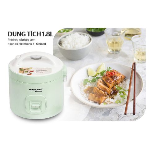 Nồi Cơm Điện SUNHOUSE MAMA SHD8665B 1.8L - Nấu Cơm Ngon, Giữ Ấm, Màu Xanh Ngọc, Chất Liệu Nhựa Siêu Bền
