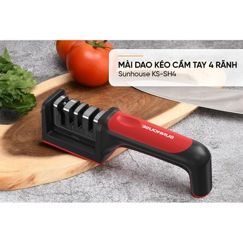 Mài Dao Kéo Cầm Tay 4 Rãnh SUNHOUSE KS-SH4 - Dụng Cụ Bếp Tiện Lợi, Lưỡi Thép Hợp Kim, Chất Liệu Nhựa PP Chắc Chắn