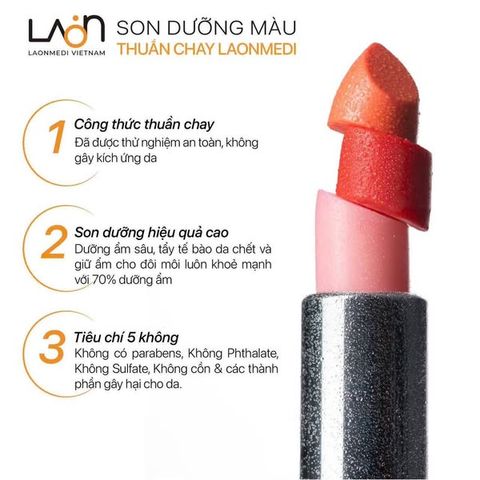 Son Dưỡng Màu Thuần Chay Laonmedi Vegan - Bộ 3 Màu Sắc Tự Nhiên, Dưỡng Ẩm, Độ Bám Màu Cao, Phù Hợp Mọi Dịp