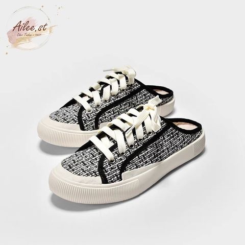 Giày Sục Mules Thể Thao Đạp Gót Vải Dạ Kẻ Tweet Ailee [6858-2] - Thời Trang Năng Động, Phong Cách Hiện Đại, Full Box