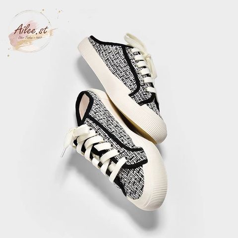 Giày Sục Mules Thể Thao Đạp Gót Vải Dạ Kẻ Tweet Ailee [6858-2] - Thời Trang Năng Động, Phong Cách Hiện Đại, Full Box