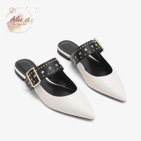 Sục bệt nữ mũi nhọn quai nạm kim loại, giày thời trang Ailee - Hàng xuất Full box, phong cách hiện đại, tiện dụng