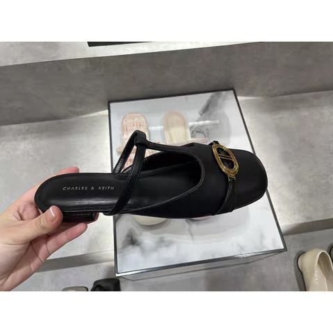 Sục Giày Mules Nữ Mũi Tròn Vuông Hở Gót Metallic Accent Vải Dạ Kẻ Tweet Khuy Khóa Vàng AILEE.st [2914-1]