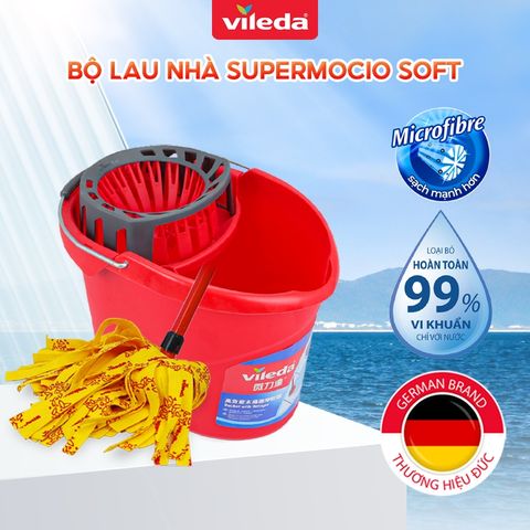 Bộ cầy lau nhà VILEDA Supermocio Soft – Dụng cụ vệ sinh siêu thấm cho sàn gỗ, nhẹ nhàng loại bỏ bụi bẩn và vết bẩn hiệu quả.