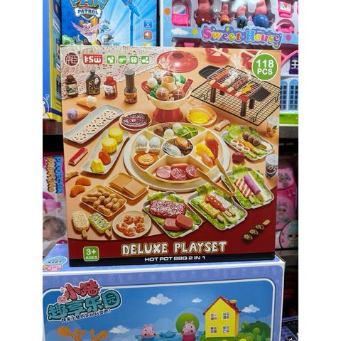 Hộp đồ chơi nấu ăn 2in1 mô hình lẩu và nướng BBQ DELUXE PLAYSET 20D2 - Bộ 118 chi tiết cho bé yêu thích ẩm thực