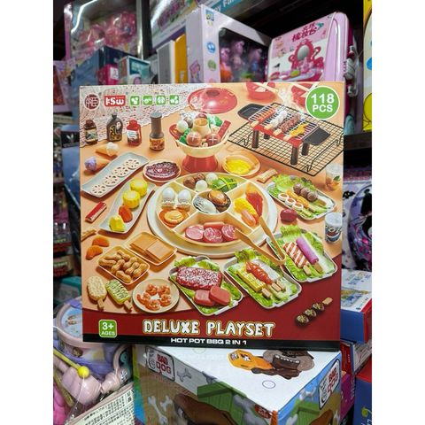 Hộp đồ chơi nấu ăn 2in1 mô hình lẩu và nướng BBQ DELUXE PLAYSET 20D2 - Bộ 118 chi tiết cho bé yêu thích ẩm thực