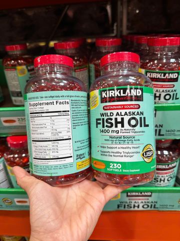 Viên Dầu Cá Kirkland Signature Wild Alaskan Fish Oil 1400mg - Hỗ Trợ Sức Khỏe Tim Mạch và Thị Lực, 230 Viên Mỹ