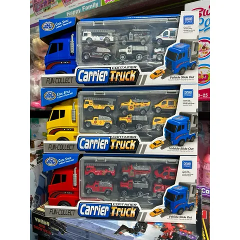Hộp đồ chơi xe tải chở 6 xe ô tô nhỏ cùng đường trượt 818 - Đồ chơi sáng tạo cho bé yêu thích ô tô