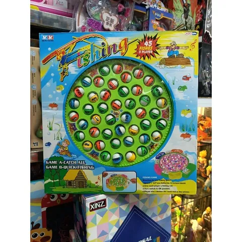 Hộp đồ chơi Câu cá có nhạc 9259 - 45 con cá màu sắc sinh động, tặng kèm pin, phù hợp cho trẻ em vui chơi và phát triển kỹ năng.