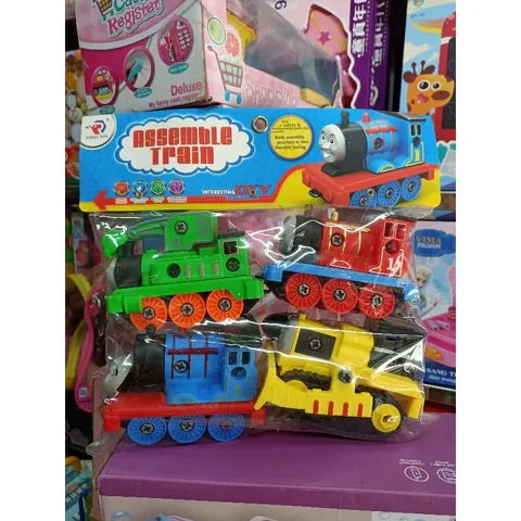 Mô hình 4 chiếc đầu tàu hỏa tháo lắp ASSEMBLE TRAIN chạy bằng bánh đà 589-17D