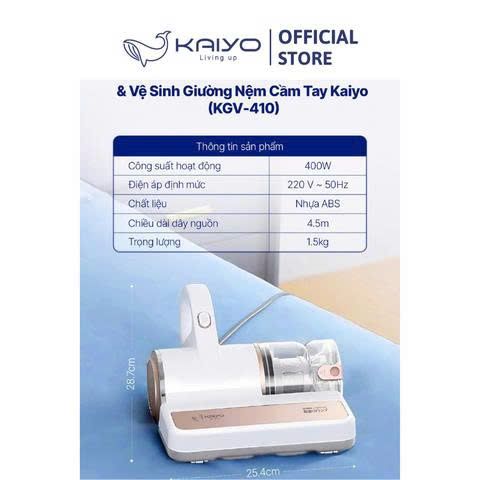 Máy Hút Bụi Cầm Tay Kaiyo KGV-4106 - Vệ Sinh Giường Đệm, Sofa, Khử Khuẩn UV, Lực Hút 13.000Pa, Công Suất 400W
