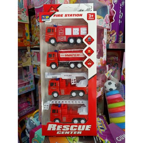 Mô hình 4 chiếc xe ô tô cứu hỏa 828 - Mô hình xe đồ chơi chạy bánh đà cho người sưu tầm và yêu thích ô tô cứu hỏa