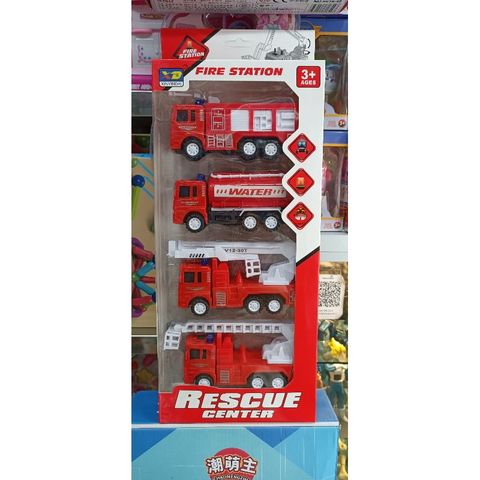 Mô hình 4 chiếc xe ô tô cứu hỏa 828 - Mô hình xe đồ chơi chạy bánh đà cho người sưu tầm và yêu thích ô tô cứu hỏa