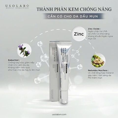 Kem Chống Nắng Usolab Sun Block Matte 50ml - SPF 50+ Cho Da Dầu Mụn, Chống Nắng Hiệu Quả, Ngăn Ngừa Mụn và Lão Hóa Da