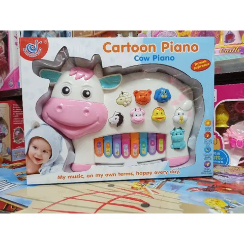 Hộp Đàn Piano Hình Con Bò Sữa Đáng Yêu COW PIANO - Đồ Chơi Giáo Dục Có Nhạc và Đèn LED, Tặng Kèm Pin, Màu Sắc Ngẫu Nhiên
