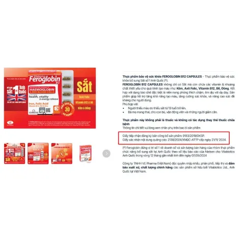 Viên sắt Feroglobin hàng chính hãng UK