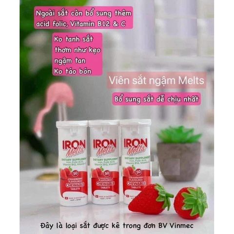 Viên sắt ngậm Iron Melts vị dâu 50 viên của Úc
