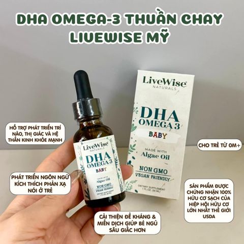DHA Omega-3 Thuần Chay Non GMO LiveWise Mỹ - Bổ sung axit béo thiết yếu cho sức khỏe tim mạch và trí não, phù hợp người ăn chay