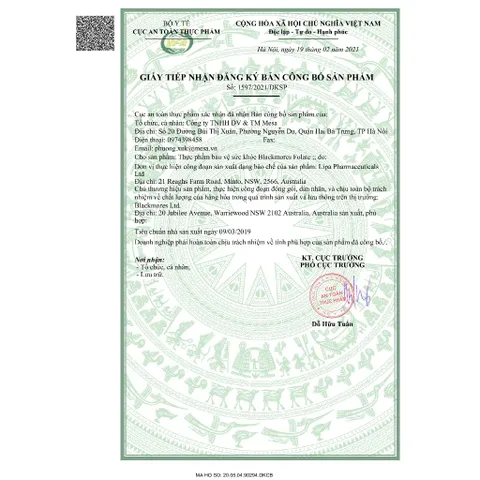 Viên Uống Bổ Sung Axit Folic Cho Mẹ Bầu Blackmores Folate 90 viên - Xuất xứ Úc