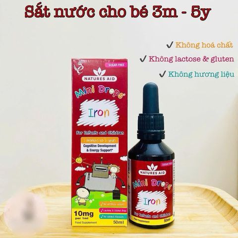 Sắt giọt Mini Drops Iron Natures Aid cho trẻ từ 3 tháng đến 5 tuổi - Bổ sung sắt hỗ trợ phát triển khỏe mạnh và tăng cường miễn dịch