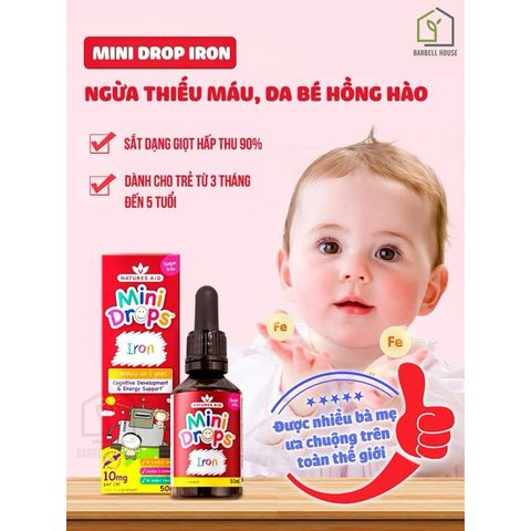 Sắt giọt Mini Drops Iron Natures Aid cho trẻ từ 3 tháng đến 5 tuổi - Bổ sung sắt hỗ trợ phát triển khỏe mạnh và tăng cường miễn dịch