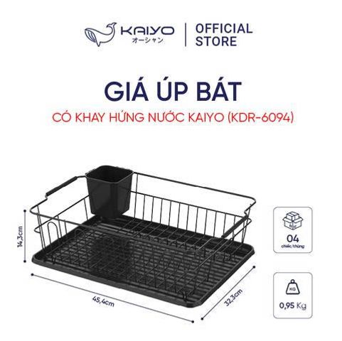 Giá úp bát Kaiyo KDR-6094 có khay hứng nước, chất liệu inox và nhựa, tiện lợi cho gia đình 6 người, thiết kế chống ẩm ướt.