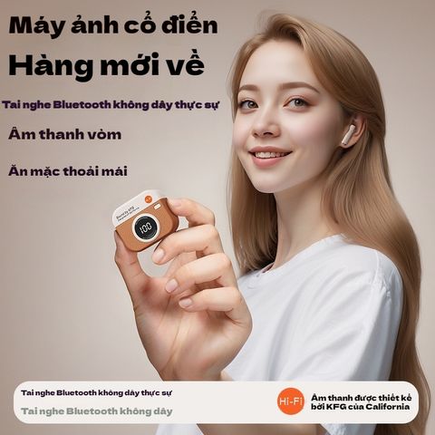 Tai Nghe Bluetooth Không Dây Hình Camera Cổ Điển TWS True In-Ear ENC - Giảm Tiếng Ồn, Màn Hình LED Cảm Ứng, Âm Thanh Sống Động