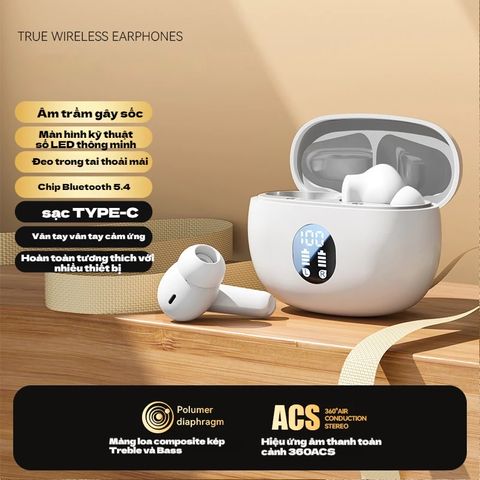 Tai Nghe Bluetooth 5.4 D56 Không Dây Chống Ồn - Tai Nghe Sport Gaming Điều Khiển Cảm Ứng, Âm Thanh Bass Mạnh Mẽ, Thời Gian Sử Dụng 4-8 Giờ
