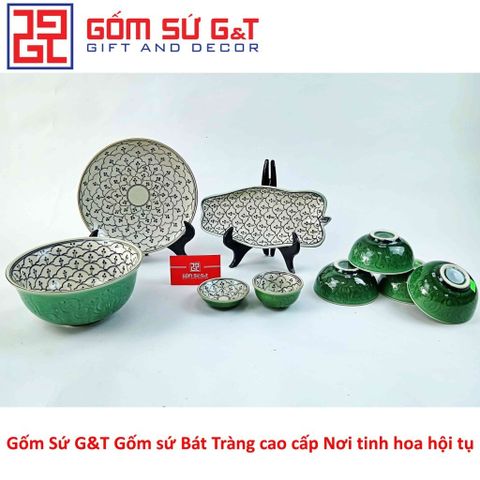 Bộ Đồ Ăn 4 Người Men Xanh Đồng Hoa Bèo Gốm Sứ G&T - Bộ Bát Đĩa Đẹp Trang Trí Nhà Bếp Thân Thiện