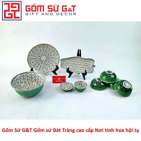 Bộ Đồ Ăn 4 Người Men Xanh Đồng Hoa Bèo Gốm Sứ G&T - Bộ Bát Đĩa Đẹp Trang Trí Nhà Bếp Thân Thiện
