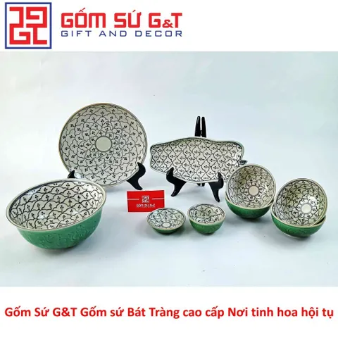 Bộ Đồ Ăn 4 Người Men Xanh Đồng Hoa Bèo Gốm Sứ G&T - Bộ Bát Đĩa Đẹp Trang Trí Nhà Bếp Thân Thiện
