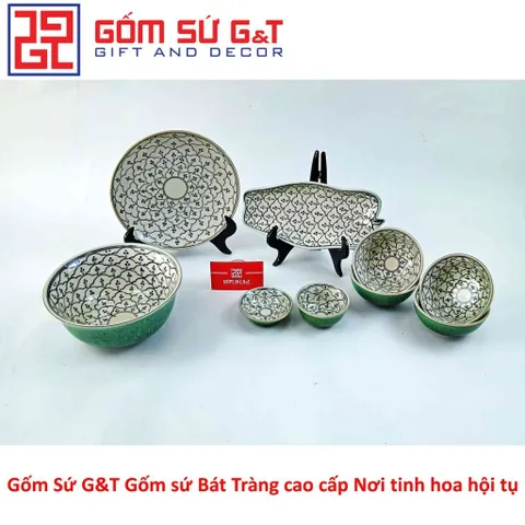 Bộ Đồ Ăn 4 Người Men Xanh Đồng Hoa Bèo Gốm Sứ G&T - Bộ Bát Đĩa Đẹp Trang Trí Nhà Bếp Thân Thiện