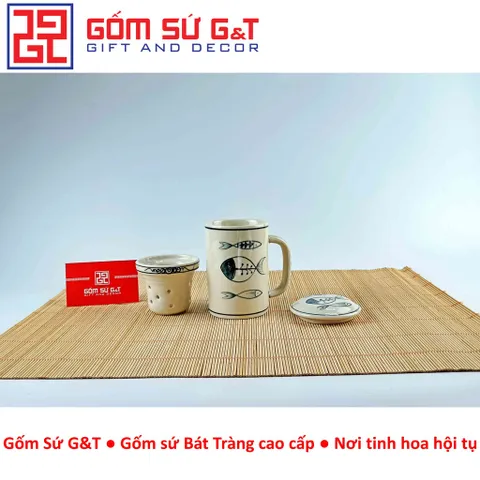 Cốc Lọc Trà Gốm Sứ Họa Tiết Xương Cá - Sang Trọng, Thẩm Mỹ, Quà Tặng Độc Đ đáo cho Người Yêu Trà