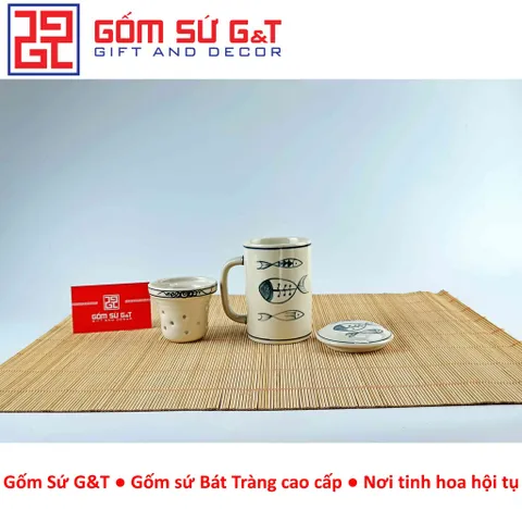 Cốc Lọc Trà Gốm Sứ Họa Tiết Xương Cá - Sang Trọng, Thẩm Mỹ, Quà Tặng Độc Đ đáo cho Người Yêu Trà