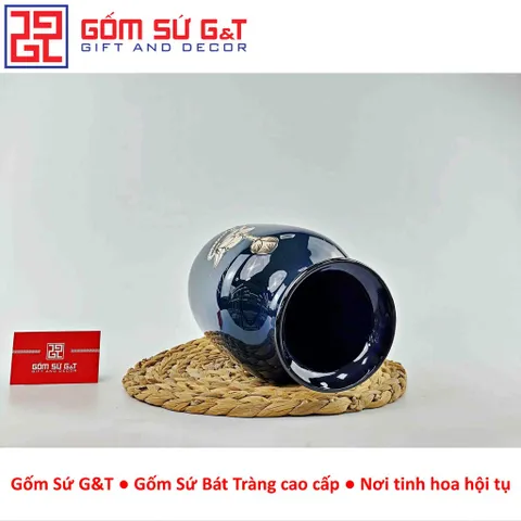 Lọ Hoa Gốm Sứ Dáng Phích Miệng Thấp Vẽ Sen - Men Hỏa Biến Sang Trọng Cho Trang Trí Nhà Cửa