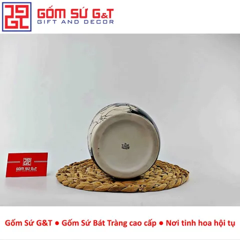 Lọ Hoa Gốm Sứ Dáng Phích Miệng Thấp Vẽ Sen - Men Hỏa Biến Sang Trọng Cho Trang Trí Nhà Cửa
