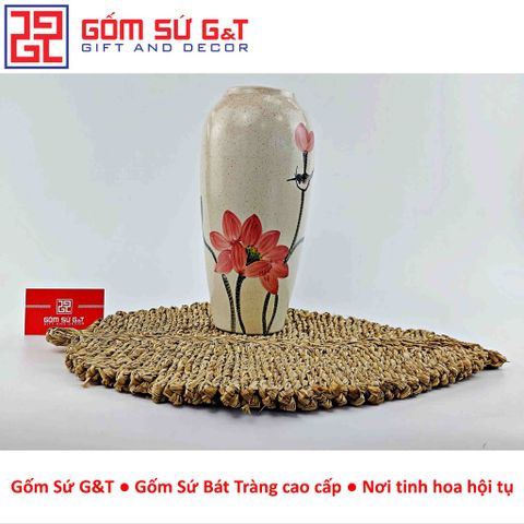 Lọ Hoa Gốm Sứ Trang Trí Dáng Bom Men Cát Vẽ Sen - Vật Phẩm Phong Thủy Tinh Tế cho Nội Thất
