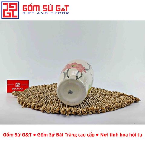 Lọ Hoa Gốm Sứ Trang Trí Dáng Bom Men Cát Vẽ Sen - Vật Phẩm Phong Thủy Tinh Tế cho Nội Thất