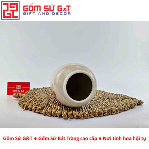 Lọ Hoa Gốm Sứ Trang Trí Dáng Bom Men Cát Vẽ Sen - Vật Phẩm Phong Thủy Tinh Tế cho Nội Thất