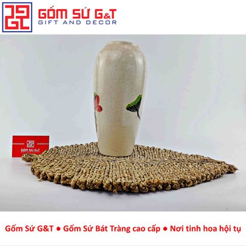 Lọ Hoa Gốm Sứ Trang Trí Dáng Bom Men Cát Vẽ Sen - Vật Phẩm Phong Thủy Tinh Tế cho Nội Thất