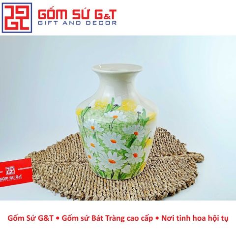 Lọ Hoa Trang Trí Gốm Sứ Họa Mi - Đồ Trang Trí Phong Thủy Vintage Vai Vuông, Quà Tặng Đẹp Cho Nhà Cửa