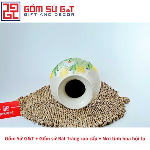 Lọ Hoa Trang Trí Gốm Sứ Họa Mi - Đồ Trang Trí Phong Thủy Vintage Vai Vuông, Quà Tặng Đẹp Cho Nhà Cửa